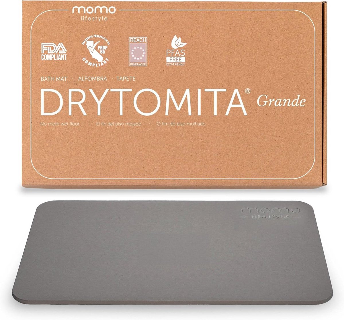 Grote stenen badmat 90 x 45 cm - sneldrogend, antislip, 100% natuurlijke diatomeeënaarde