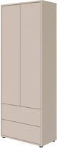 mokebo Hoge Kast Kasjmier (70x188 cm) 'Der Aufrechte' - Houten Opbergkast met 2 Deuren & Lades, Made in Germany, Ruime Woonkamerkast, Moderne Halkast of Multifunctionele Kast in Grijs-Beige