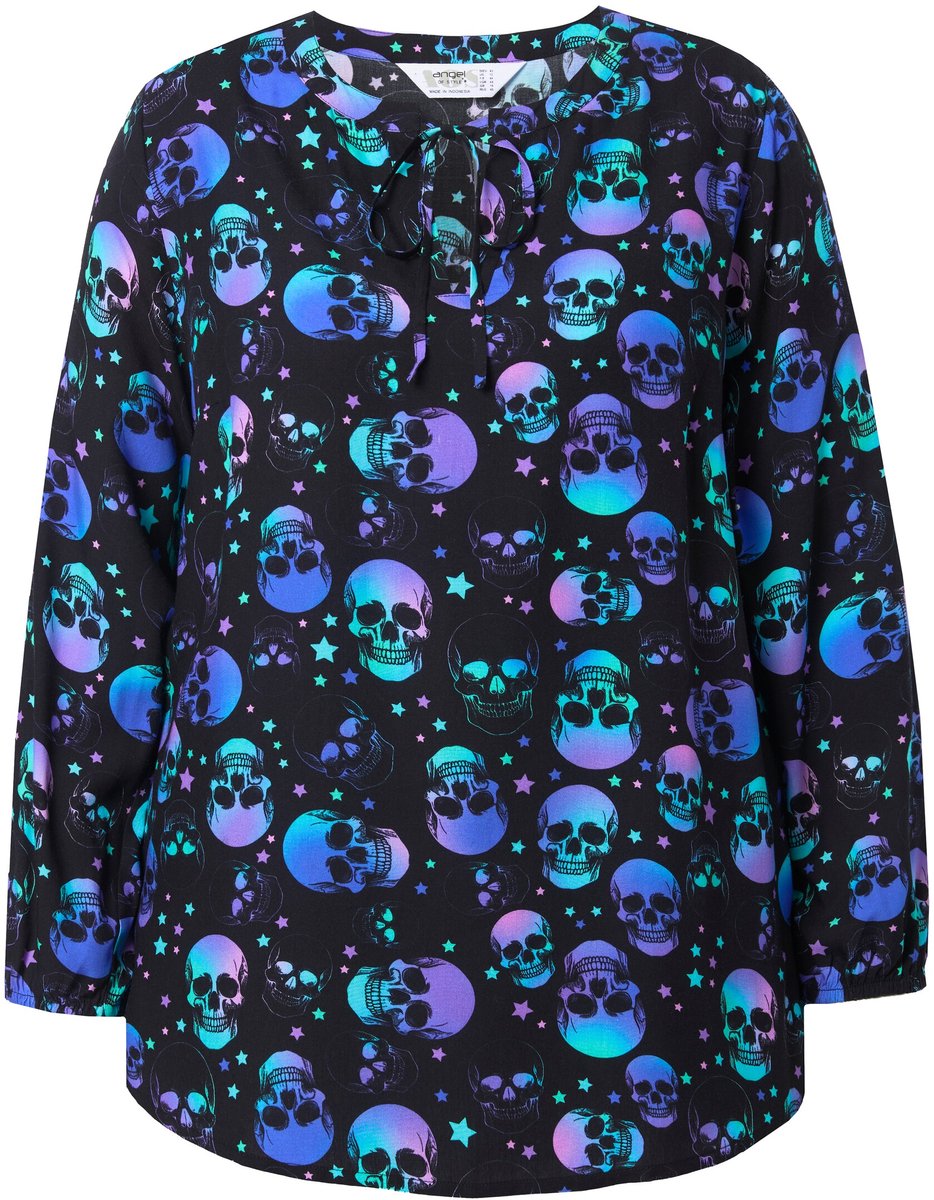 Angel of Style - Dames - Blouse A-lijn doodshoofd lange mouwen - Zwart - Maat 56
