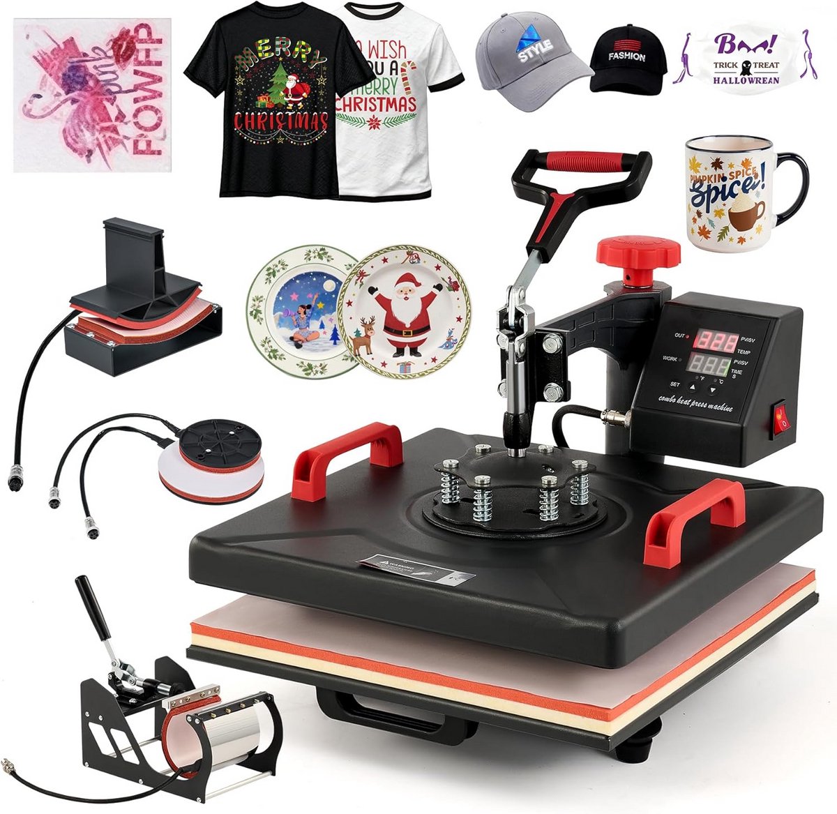Hittepers 38x38 cm 5-in-1 T-shirt Pers met Digitale Controle 360 Graden Rotatie