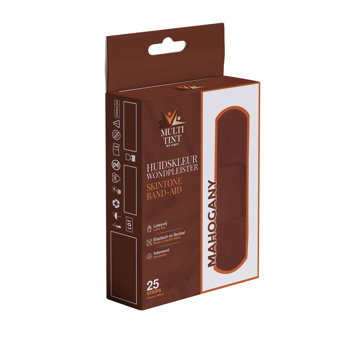 MultiTint Wondpleister Mahogany - Doosje 25st - 72x19mm - Mahogany huidskleur - Latexvrij - Elastisch en Flexibel - Ademend