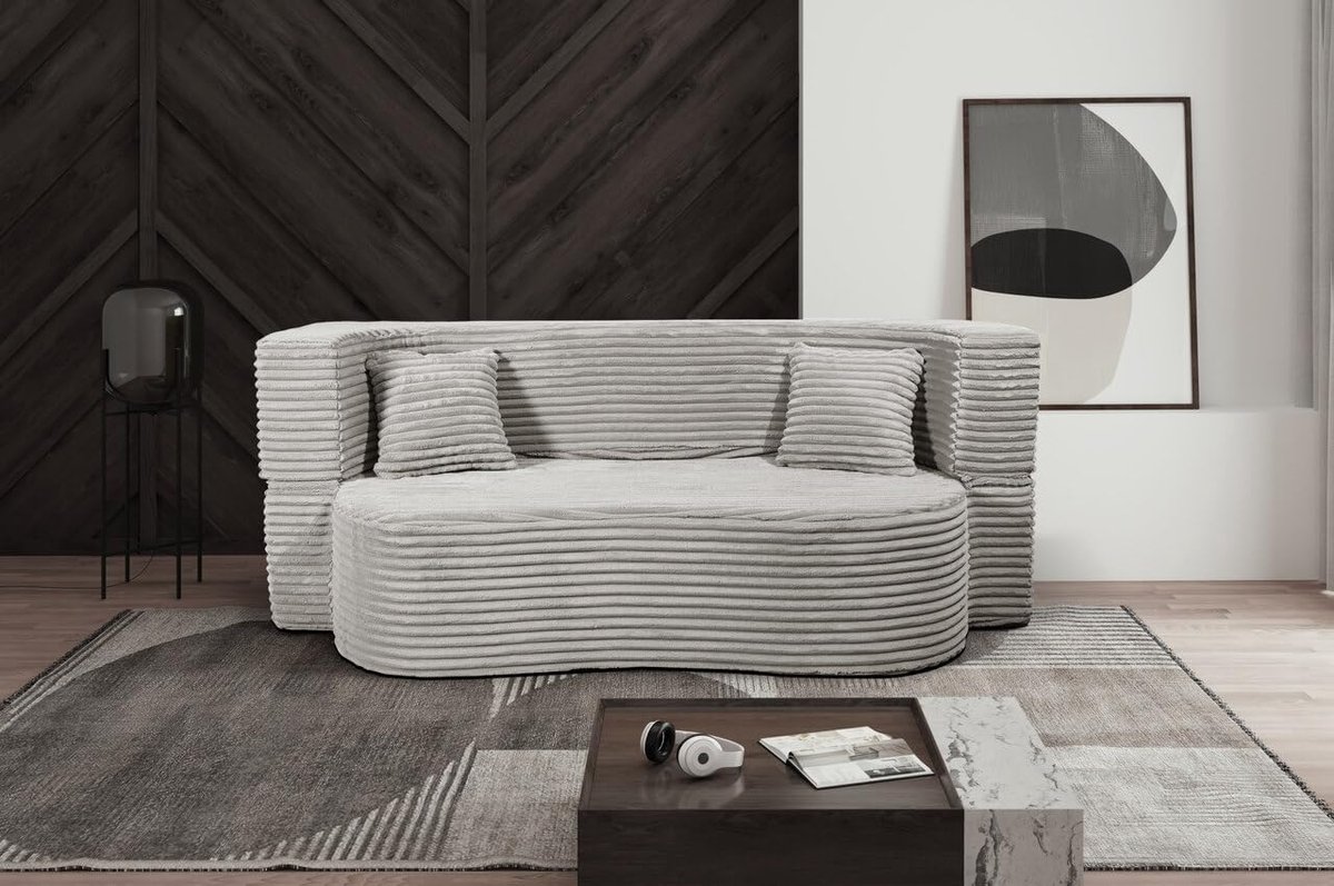 Bankbed 3-zits 200x72x80 cm met Slaapfunctie – Schuimrubber Sofa met Afneembare Corduroy Hoes – Modern & Comfortabel Lichtgrijs – Pauwhome