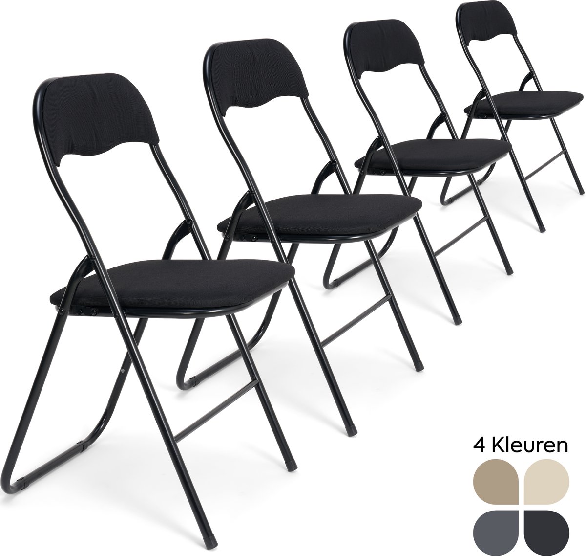 Trendy Meije® Nova Klapstoelen Set van 4 - Zwart - Linnen - Inklapbaar - Zithoogte 45 cm - Opvouwbare Stoelen - Vouwstoel