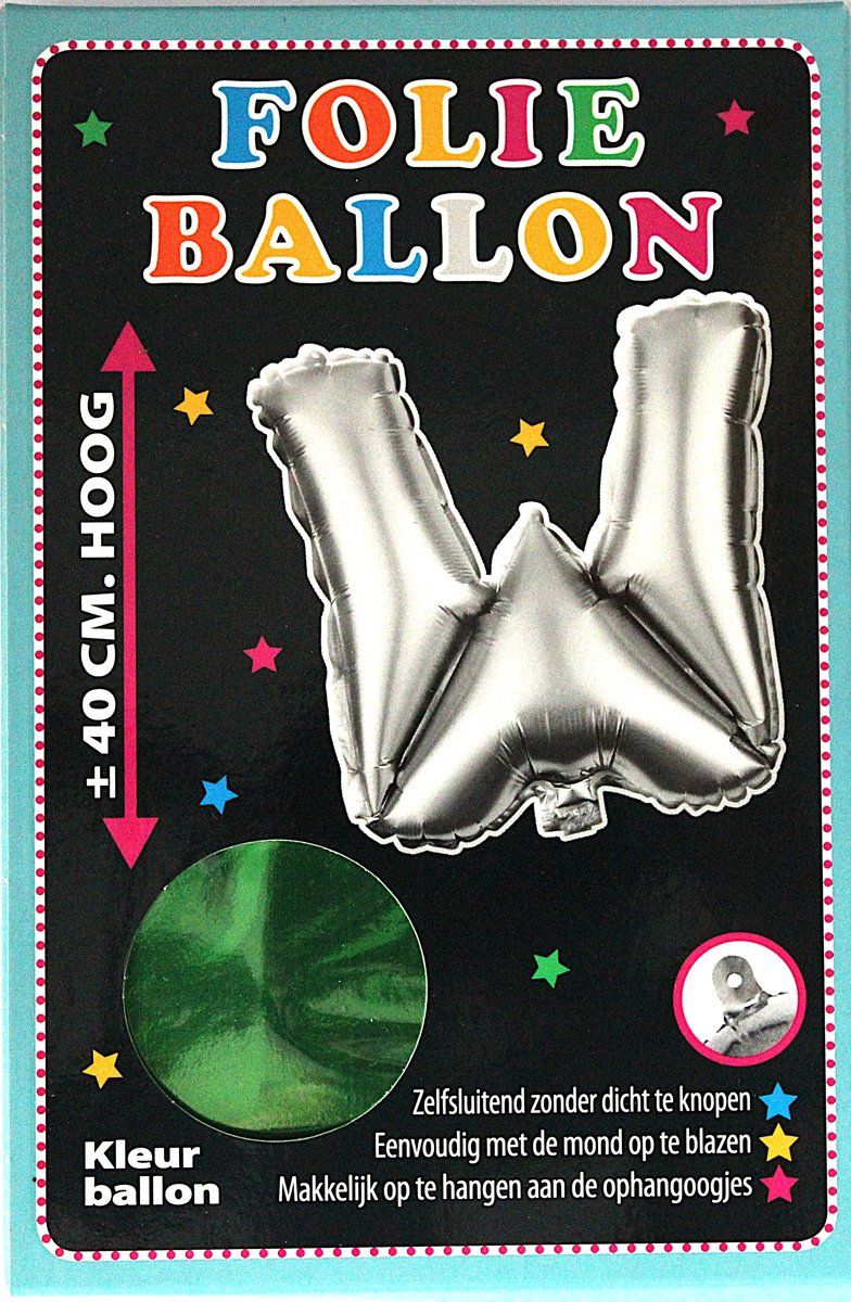 Folieballon - W - Letter Groen - 40cm - Folie - Ballon - Zelfsluitend - Eenvoudig Met Mond Opblazen - Ophangoogjes - Touche Cards