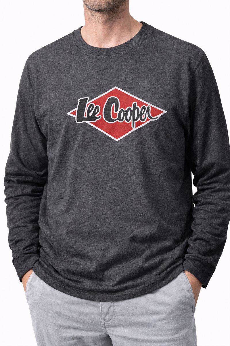 Sweater Lee Cooper – gemêleerd Gris Chiné Foncé – Unisex trui met logo Grijs