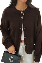 Gebreide Trui - Mode - Bruin - Knopen - Dames - Vest