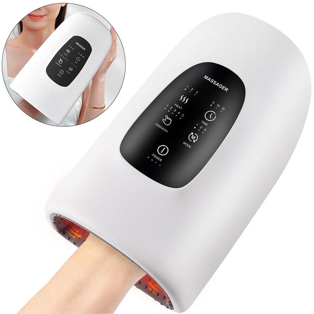 Handmassageapparaat met verwarmings- en drukfunctie, elektrische handmassage