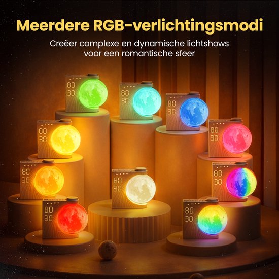 BP® Wake Up Light - Lichtwekker - Wake Up Maanlamp - Digitale Wekker met geluiden en 10 Kleuren - RGB functie - Bruin