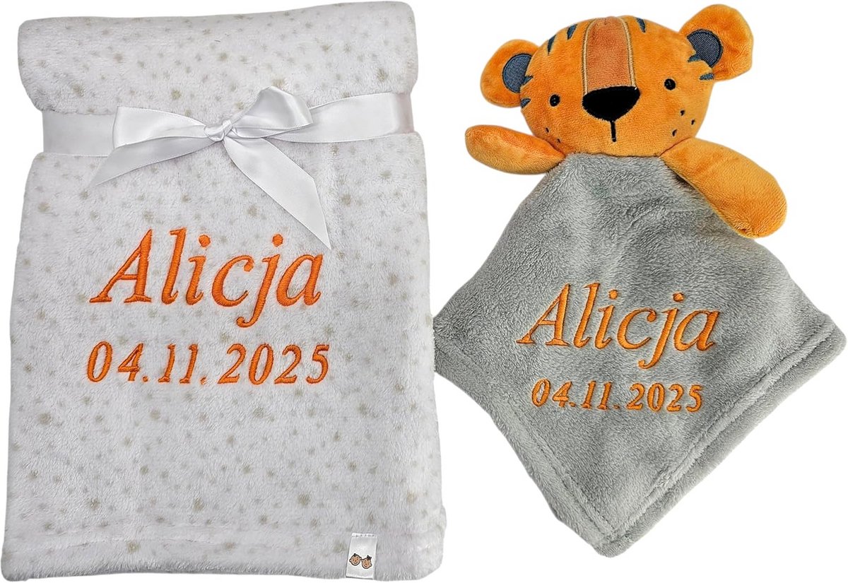 Personalized babydeken met troostertje en naam geborduurd - zacht en comfortabel