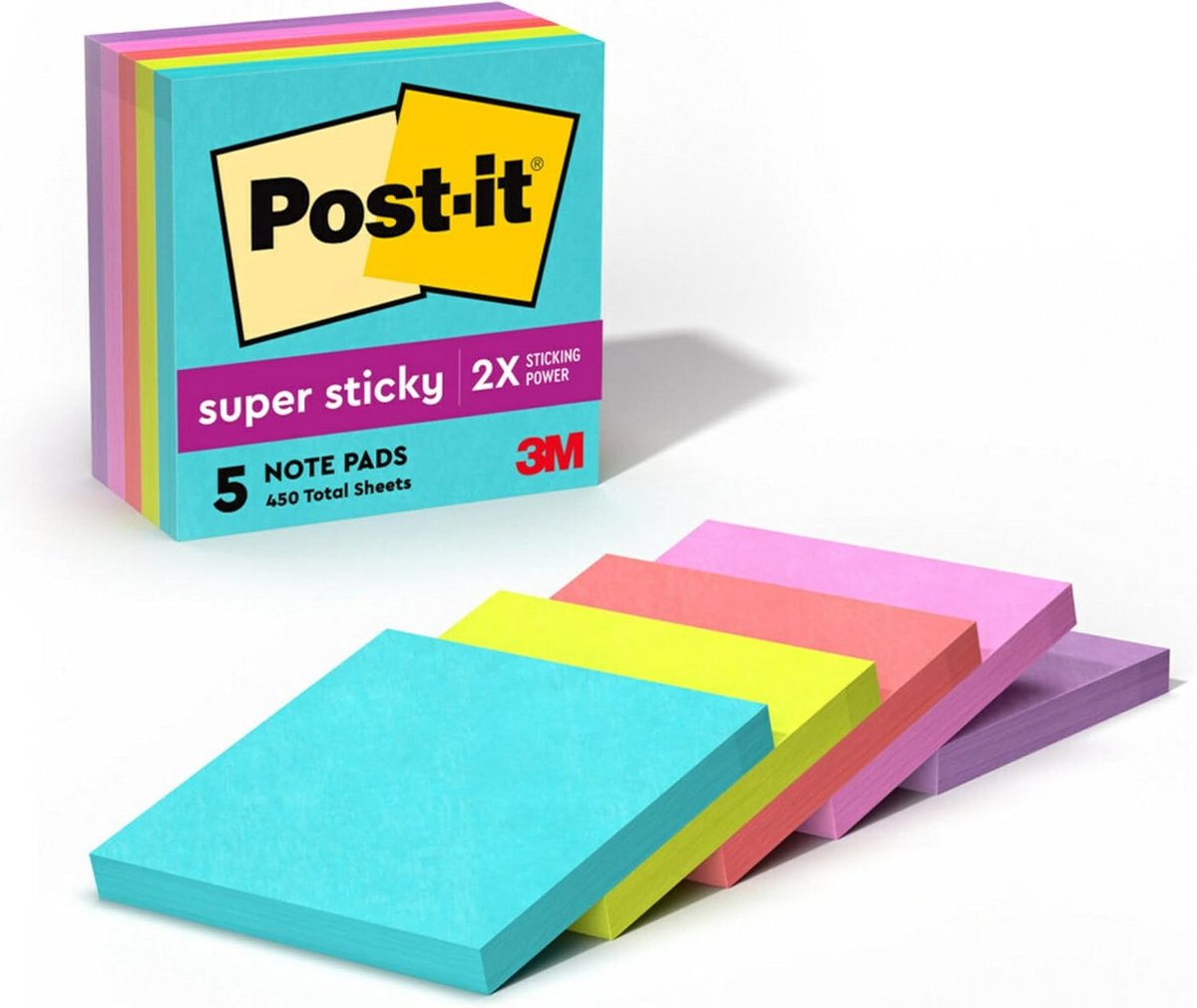 Post-It Super Sticky Notes 3"X3" 5/Pkg-Miami Collection