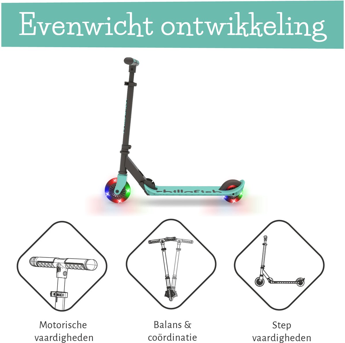Chillafish Kinderstep jongens en meisjes vanaf 5 jaar met LED wielen - Blauw Groen﻿- Step met verstelbaar stuur en voetrem - Opvouwbaar en lichtgewicht met ABEC-5 wielen - Geen batterijen nodig - Model Flexxi Glow — afbeelding 7
