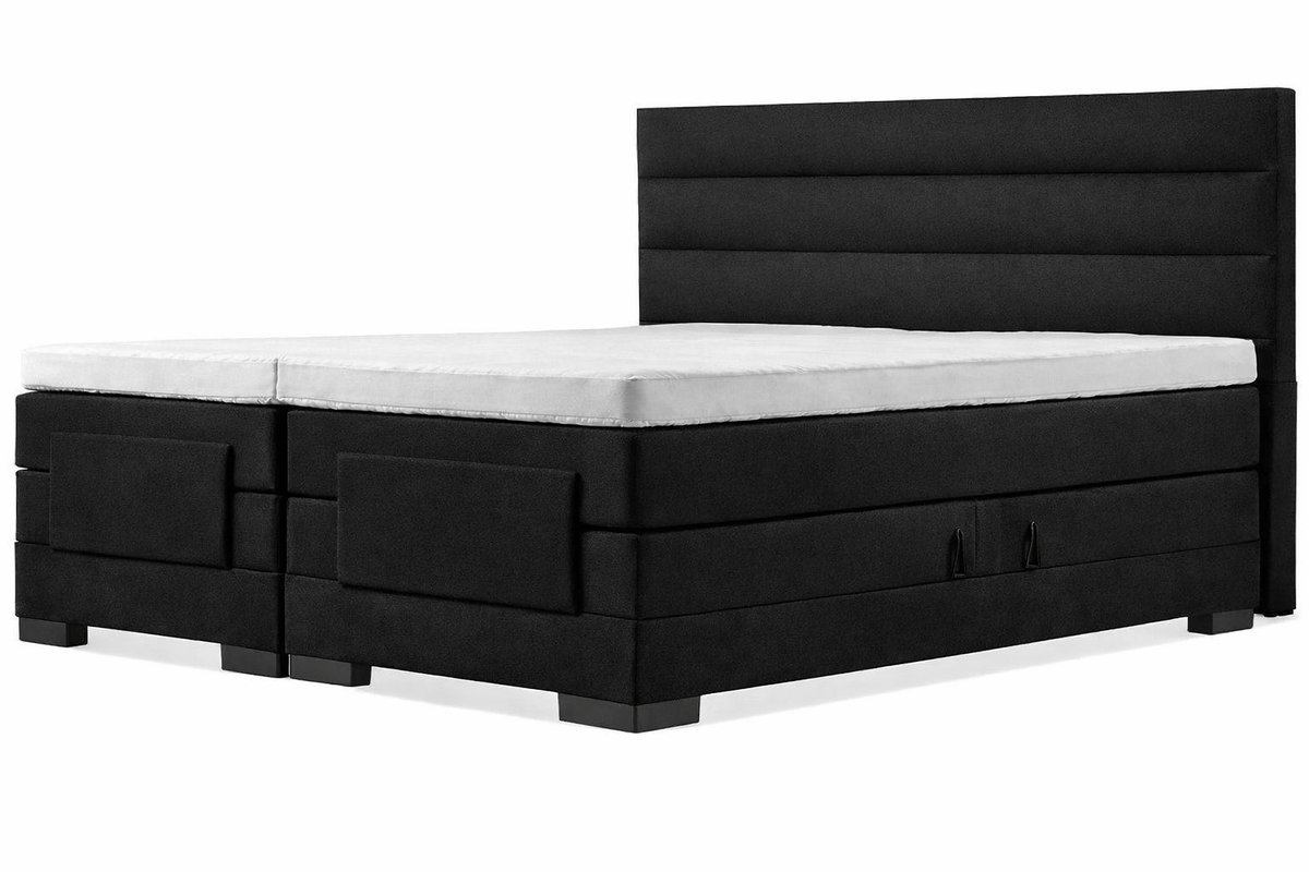 Elektrische Boxspring - 140x190 - Incl. Horizontaal hoofdbord - Gitzwart met plint