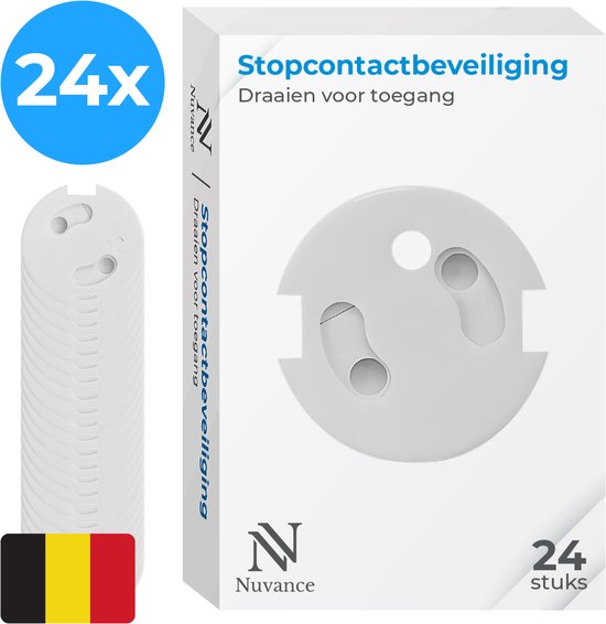 Nuvance Stopcontactbeveiliging - 24 Stuks - voor België - Kinderbeveiliging - BE - Stopcontact Beveiliging - Wit