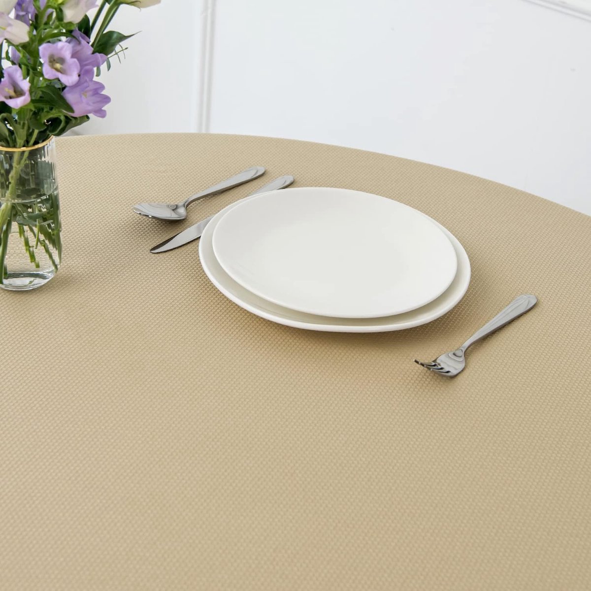 Tafelkleed - Rondehoes - Eettafel Decoratie - Gestructureerd Jacquard - 70 Inch Rond - Beige