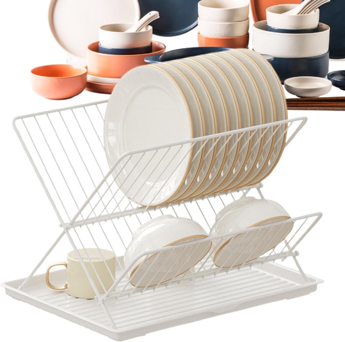 Compacte Vaatdroger - Opvouwbaar Rek - Aanrecht Organiseren - Afneembare Bak - 6 x 35 x 6 cm - Wit