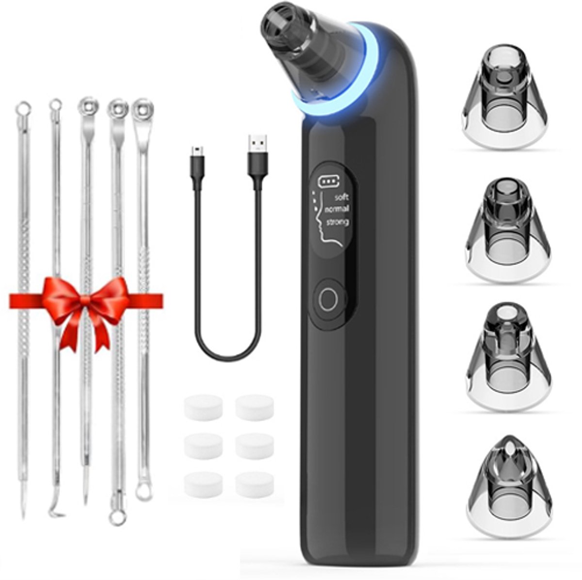 Mee eters verwijderen - Blackhead remover - Premium Blackhead Remover - Pore vacuum - Upgraded pore cleanser - Blue light - Rechargeable acne extractor - LED display - Whitehead removal - Facial firming - Oil reducing - Women - Men - Zwart