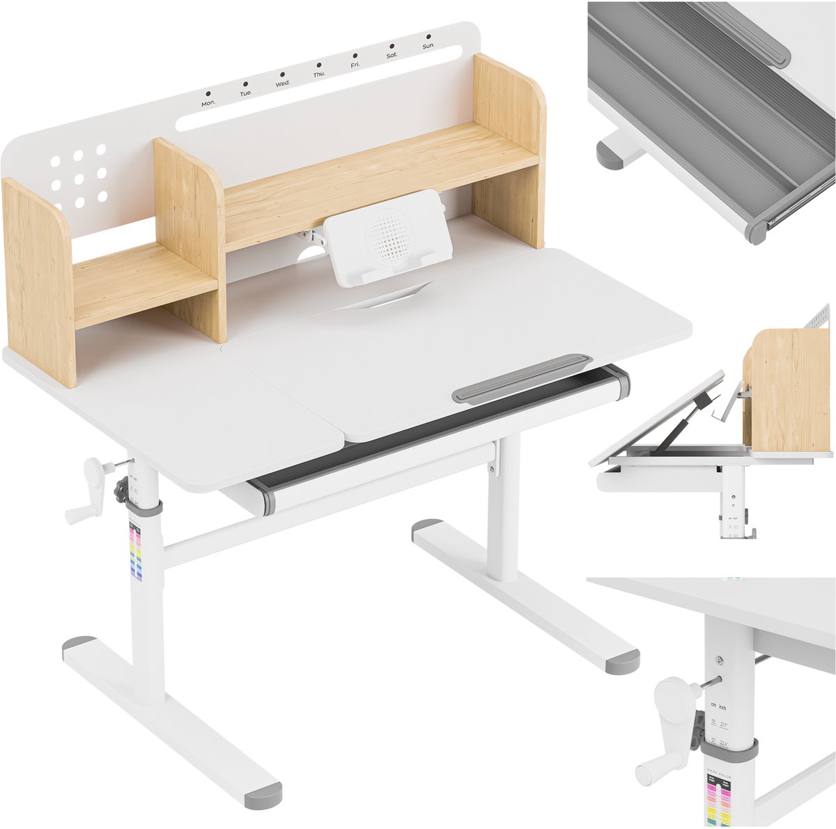 Mark Adler Study 5.7 - Kinderbureau 100 cm - Ergonomisch Bureau met Verstelbare Hoogte & Kantelbaar Blad - Met Lade & Planken - Hout