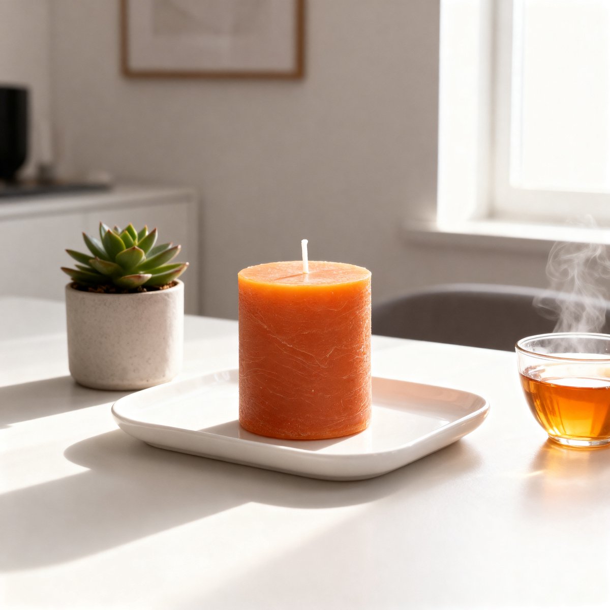 Arti Casa rustic bolkaars - honingkleur - ø7 x h8 cm - ongeparfumeerd - gemaakt van wax - brandtijd tot 30 uur - sfeervolle kaars voor huisdecoratie - geschikt voor binnen