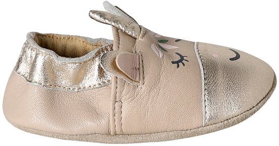 Baby sloffen van leer met elastiek goudbeige