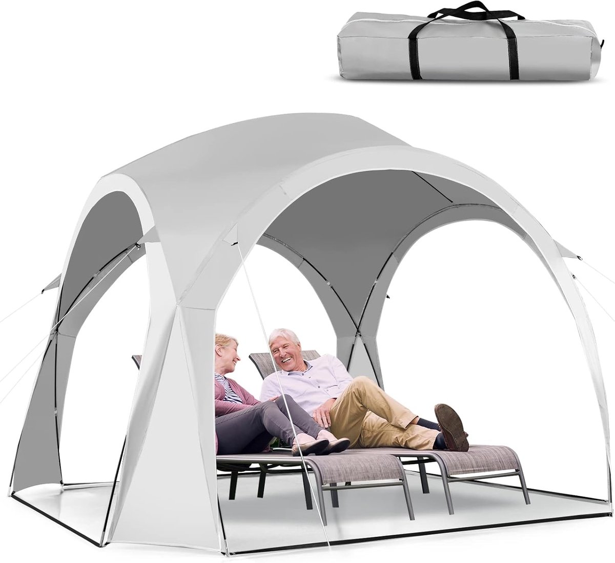 KOMFOTTEU Opvouwbare zonnetent, strandtent, 3,27 x 3,27 m, met UPF 50+ bescherming, strandtent met draagtas, voor 5-6 personen, draagbaar, strandtent voor familie, strand, camping