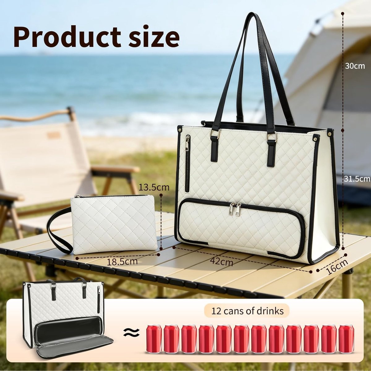 Lunchtas 2-in-1 - Luxe Luncher Werktas - handtas met geïsoleerde lunchkamer - 15,6 inch laptop - Tote Bag - Vrouwen Koeltas - waterdichte kantoortas met antidiefstalbeveiliging - voor werk, universiteit en reizen - wit - zwart — cadeau in Cadeau-ideeën - foto 8