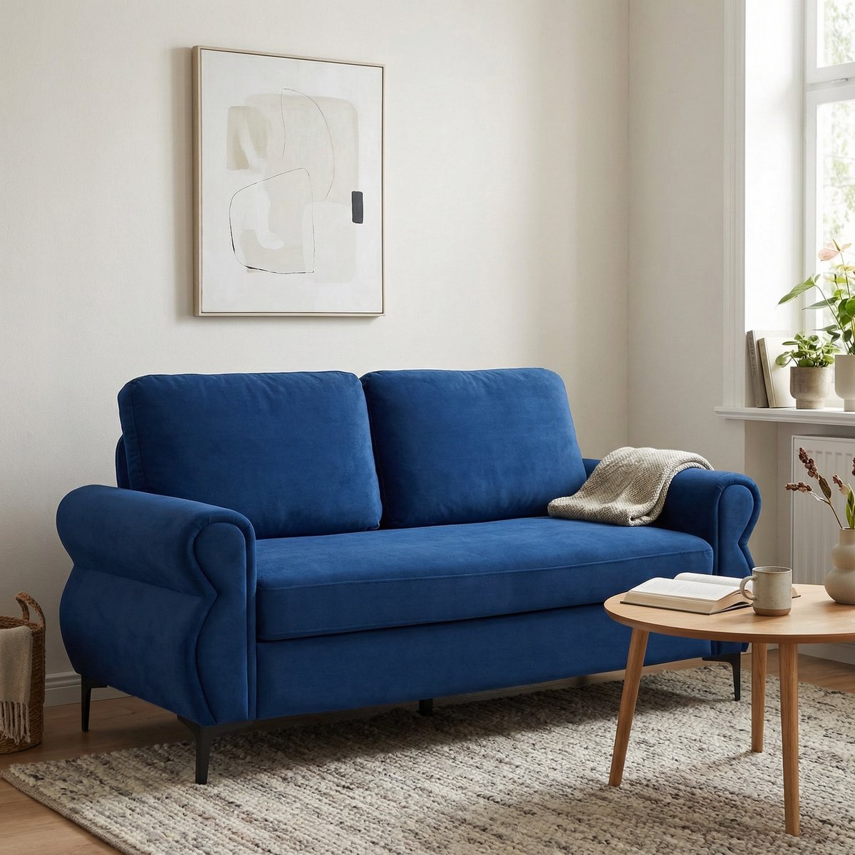 REDOM Bank - Compacte 2-zits bank - Comfortabel met pocketvering en HR-schuim - Voor in de woonkamer - Stof en metaal - Blauw - 173,5 x 81 x 92 cm (L x D x H)