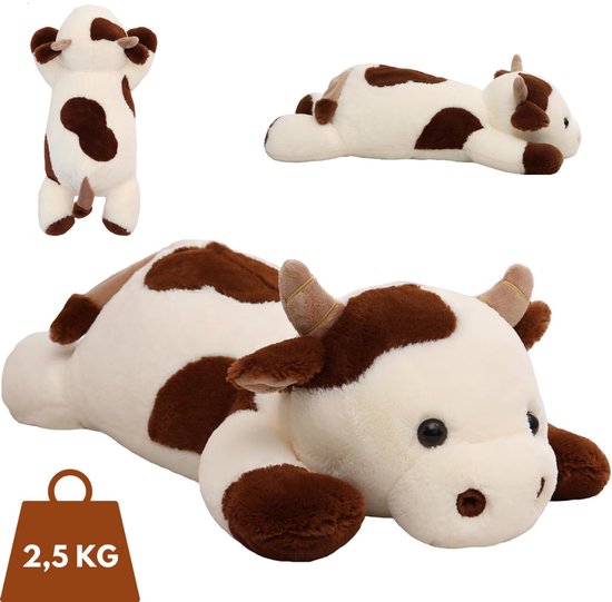 Big Baloo Verzwaringsknuffel Koe 70cm Knuffels - Verzwaarde Anxiety Knuffel Koe - Zware Weighted Stuffed Animal - Kawaii Plushie Sensorisch Speelgoed - Dieren Verzwaringskussen Voor Baby, Kinderen & Volwassenen 2,5 KG
