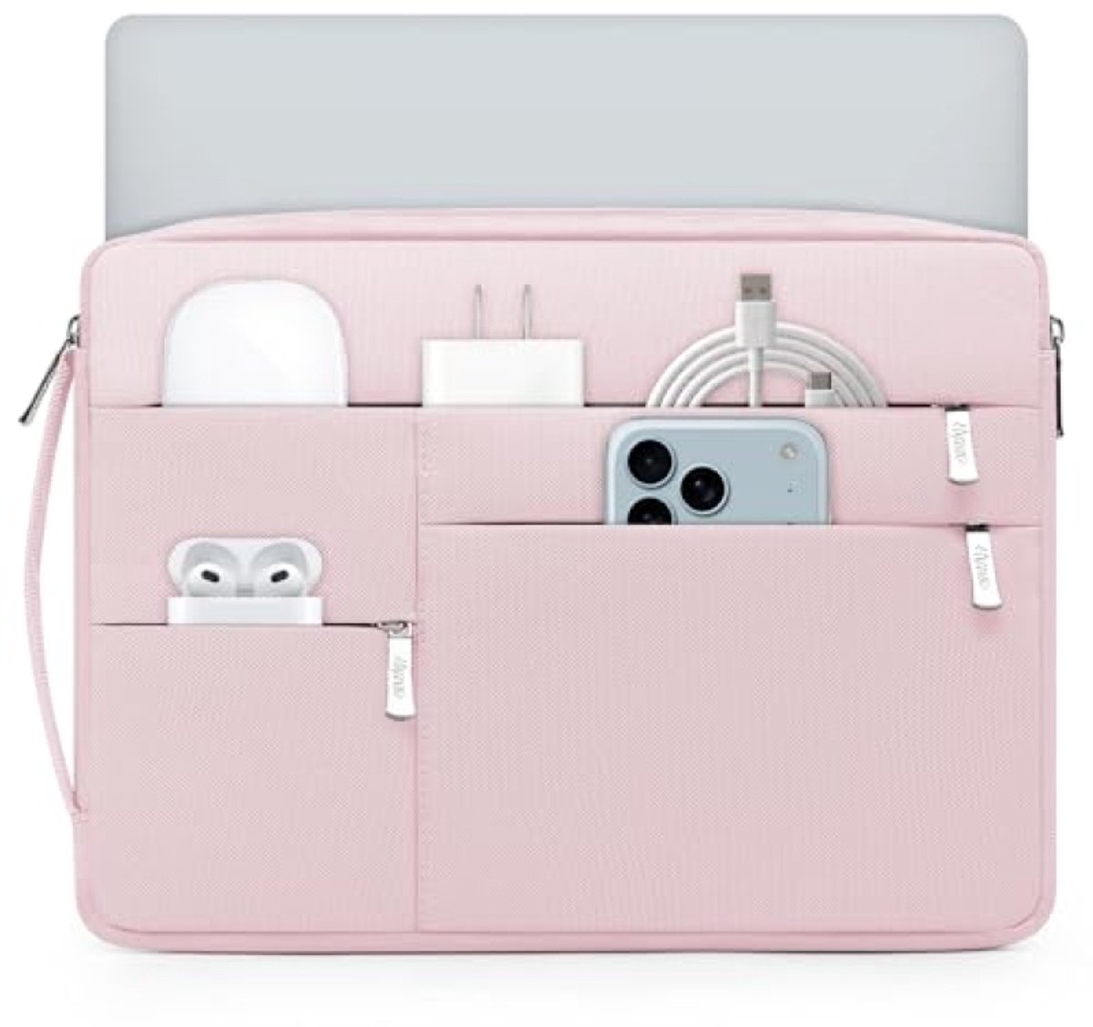 Laptophoes 14-15 inch - Slanke beschermhoes met meerdere vakken in lichtroze