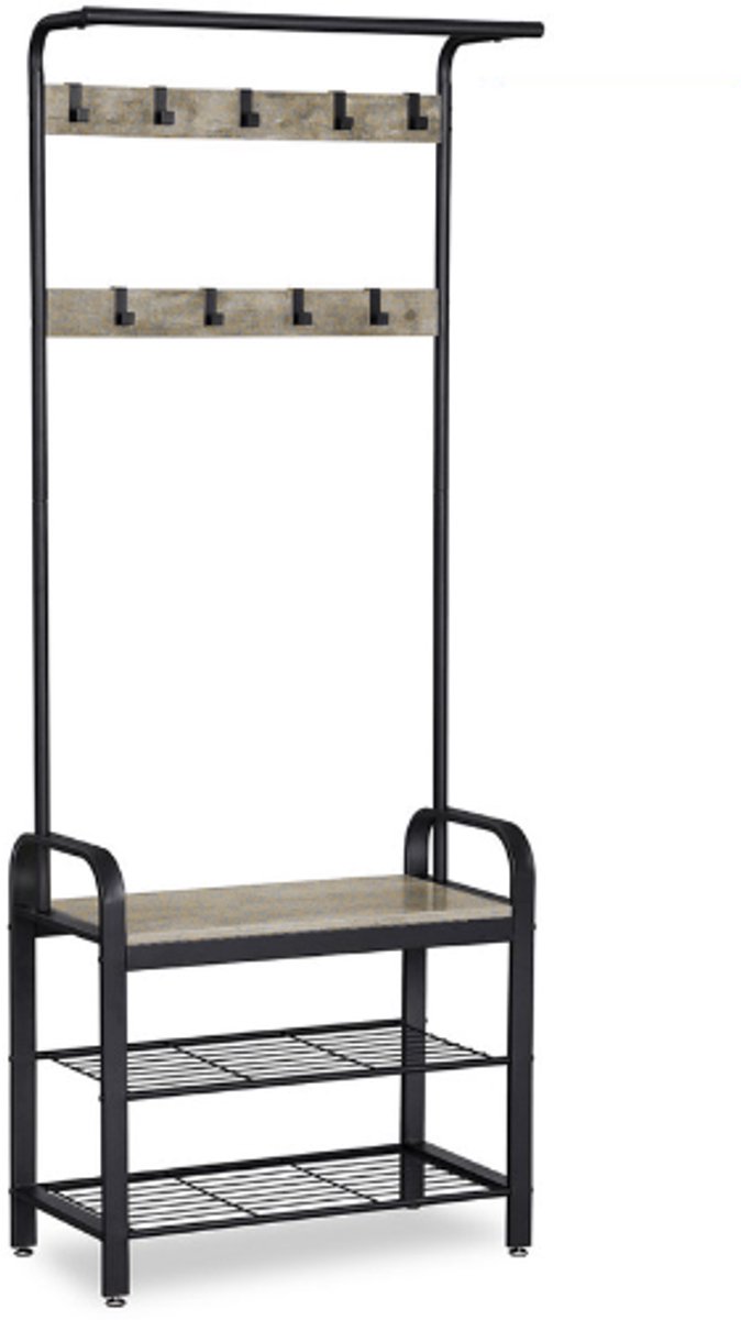 Hoppa! Kapstok - Garderoberek Staand - Schoenenrek - Greige - Staal/Hout - 72x33,7x183cm (BxDxH)