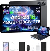 POCKAM P11 Pro - Tablet - 48 GB RAM (8+40 GB) + 128 GB ROM (2 TB/TF) - 11 inch FHD+ 90 Hz - Android 16 - 8800 mAh/18 W - T7250 - Dubbele luidsprekers - Gemini AI - Face ID - Widevine L1 - Complete accessoirebundel met toetsenbord en stylus - Zwart