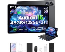 POCKAM P11 Pro - Tablet - 48 GB RAM (8+40 GB) + 128 GB ROM (2 TB/TF) - 11 inch FHD+ 90 Hz - Android 16 - 8800 mAh/18 W - T7250 - Dubbele luidsprekers - Gemini AI - Face ID - Widevine L1 - Complete accessoirebundel met toetsenbord en stylus - Zwart