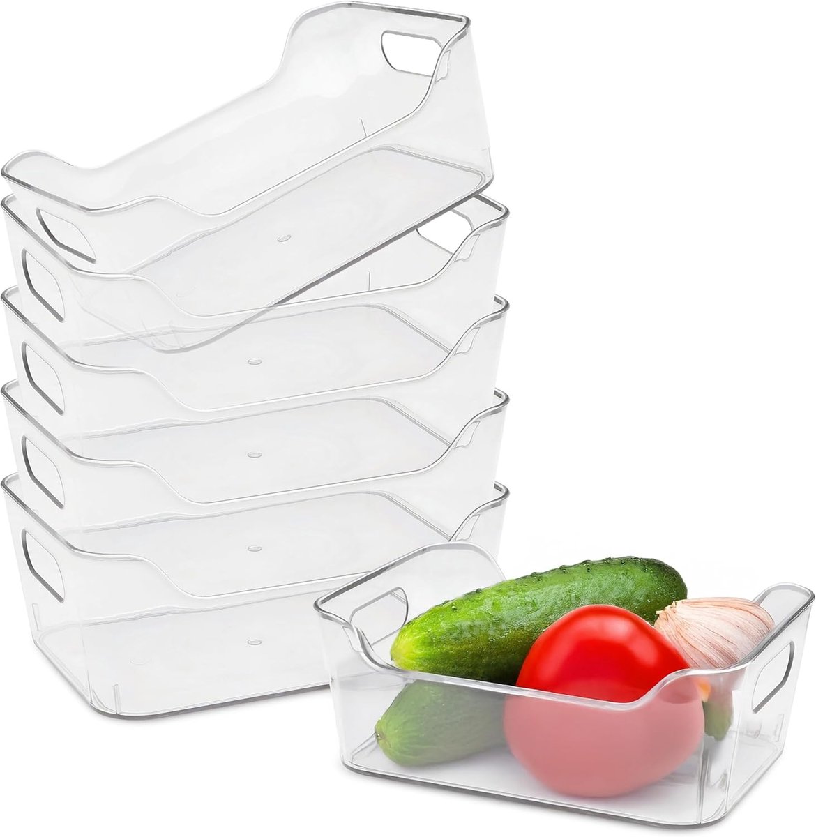 Koelkast Organizer Set - Opbergdozen Keuken - Voedsel Sorteren - Set van 6 Stuks - 20 x 14 cm - Transparant