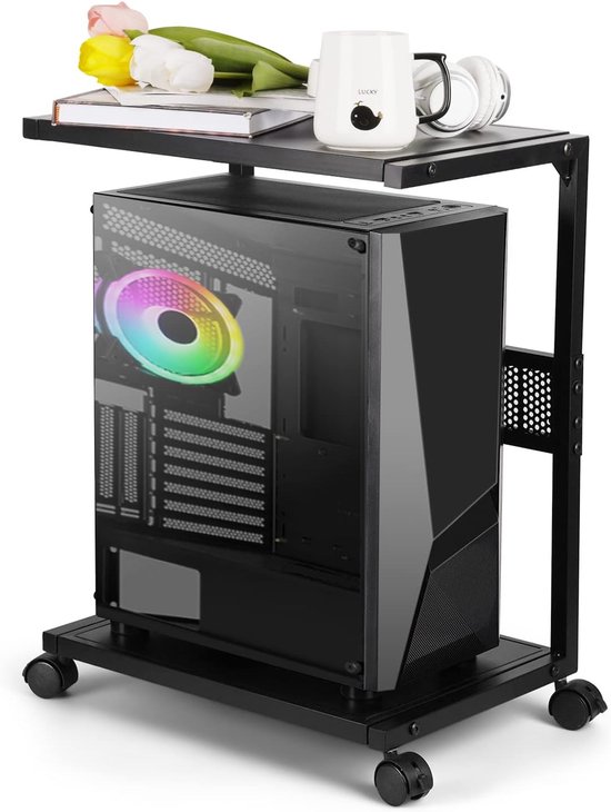 PUTORSEN CPU-standaard Met Zwenkwielen – Universeel, Breedte & Lengte Verstelbaar (Zwart)