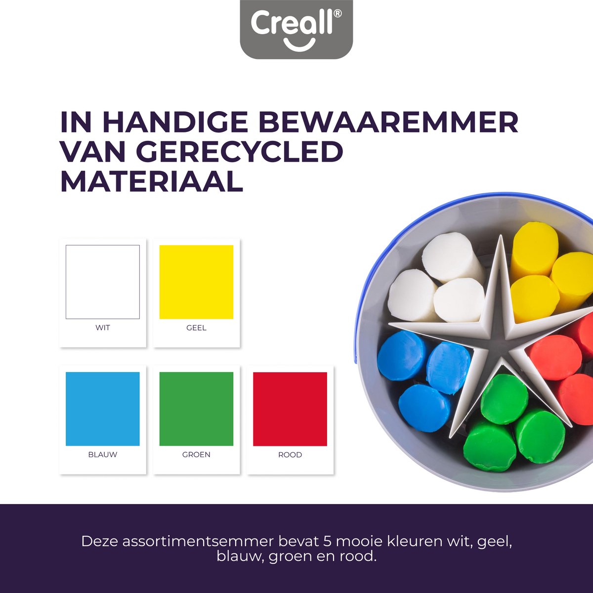 Creall Super soft boetseerklei - set 5 kleuren - hersluitbare emmer - 1750 gram - assortiment - glutenvrij - gemaakt in Nederland — afbeelding 9