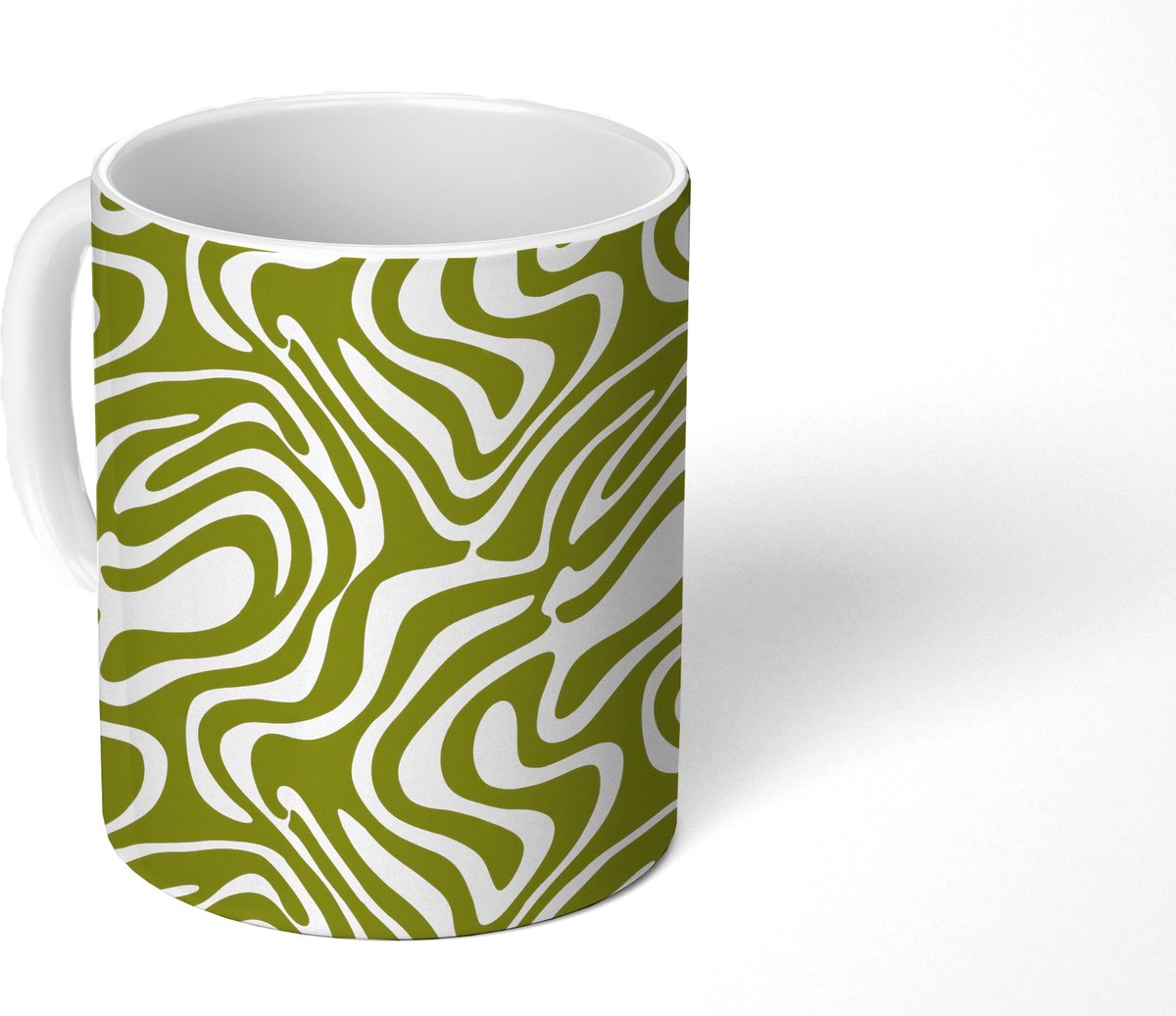 Mok - Koffiemok - Lijnpatroon - Groen - Organisch - Mokken - 350 ML - Beker - Koffiemokken - Theemok