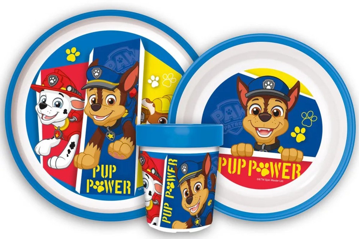 Paw Patrol Pup Power Kinder Servies Set 3-delig – Bord, Kom & Beker – Antislip – BPA-vrij – Magnetronbestendig – Kinder Servies Paw Patrol