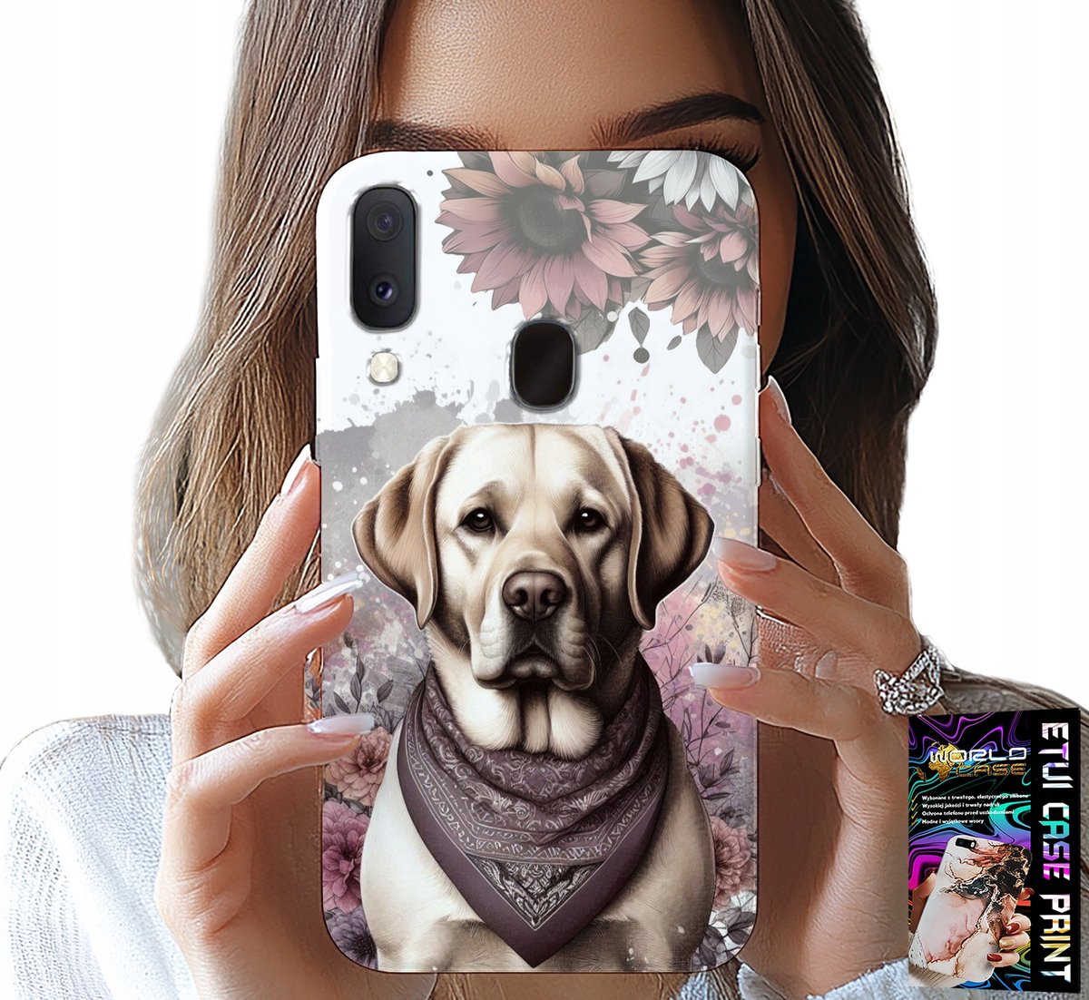 HOESJE VOOR SAMSUNG GALAXY A40 - HONDENPATROON (HUSKY) + GLAS