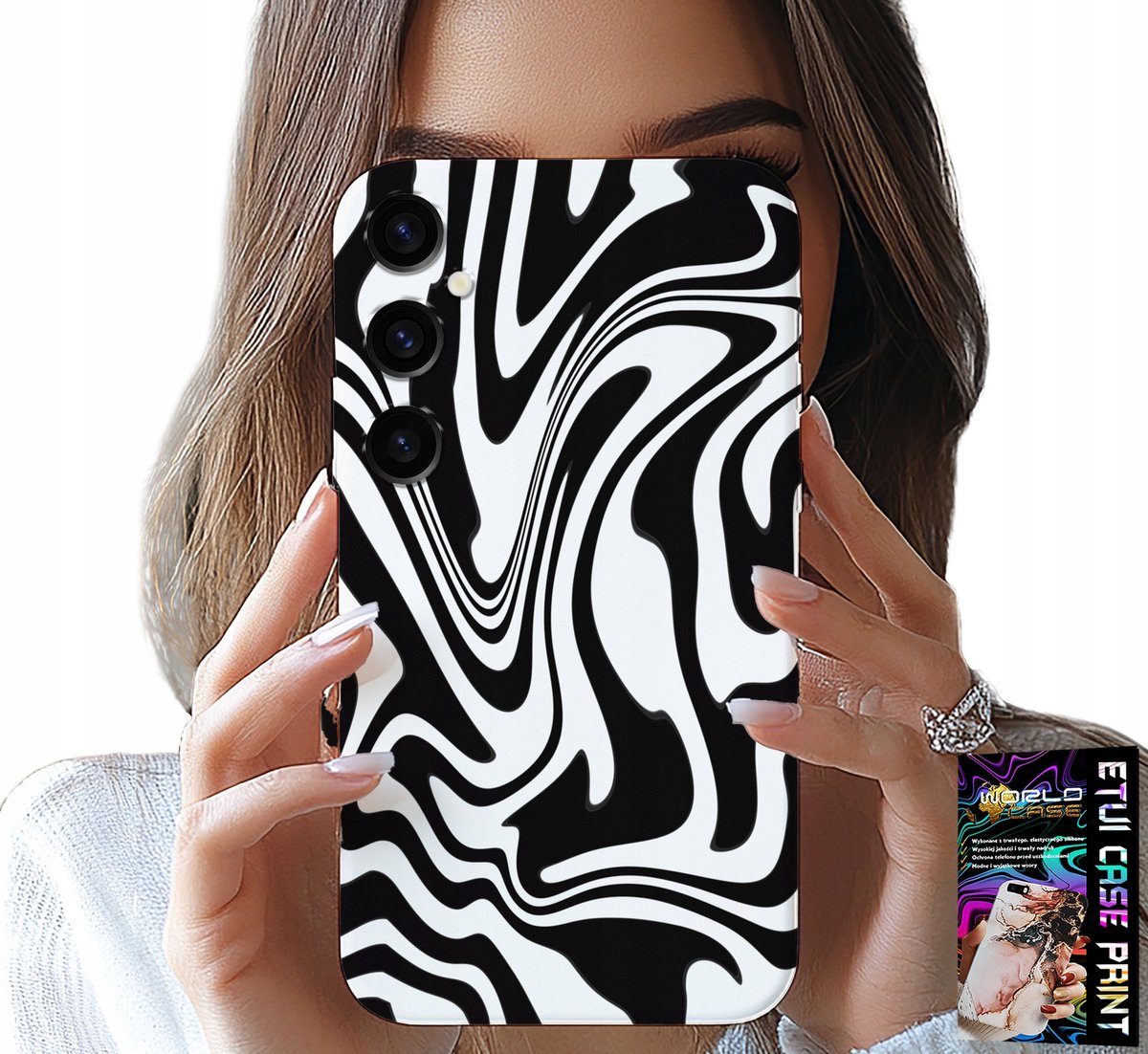 HOESJE VOOR SAMSUNG GALAXY S24 PLUS - ZWART-WIT ABSTRACTIE + HART GLAS