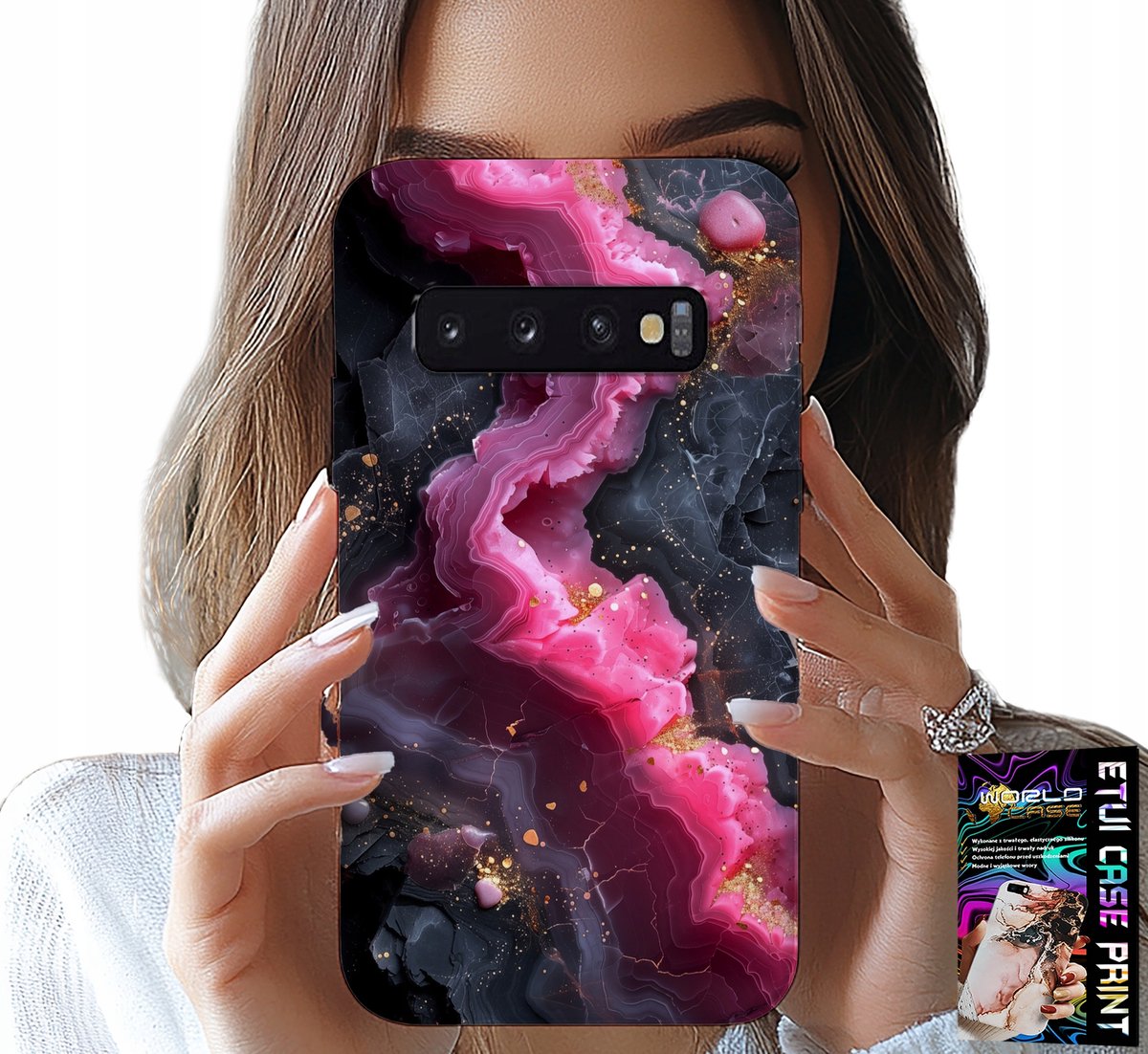 HOESJE VOOR SAMSUNG GALAXY S10 PLUS - ROZE MARMEREN ACHTERKANT, MODIEUZE PATRONEN