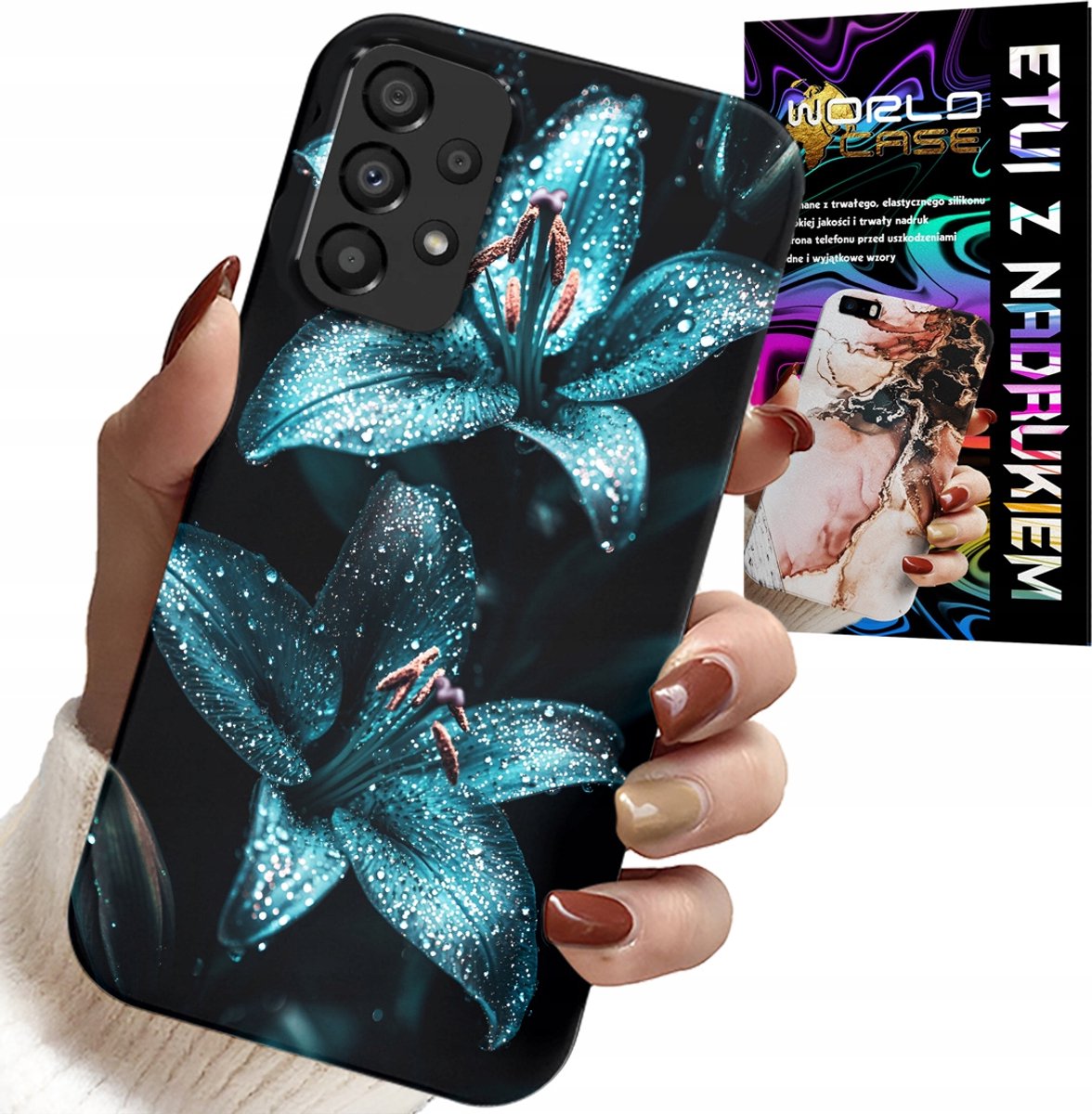 HOESJE VOOR SAMSUNG A52 / A52S - TURKOOZE LELIES BLOEMEN BEHUIZING + GLAS