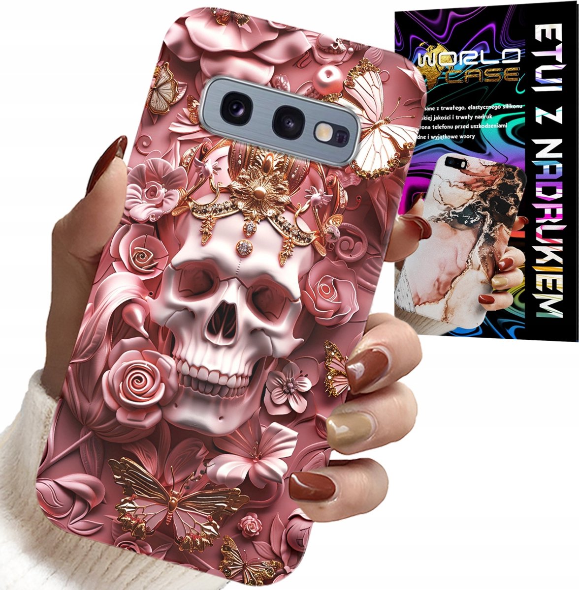 HOESJE VOOR SAMSUNG GALAXY S10E - VROUWELIJK, MODIEUS PATROON, SCHEDEL MET ROZEN