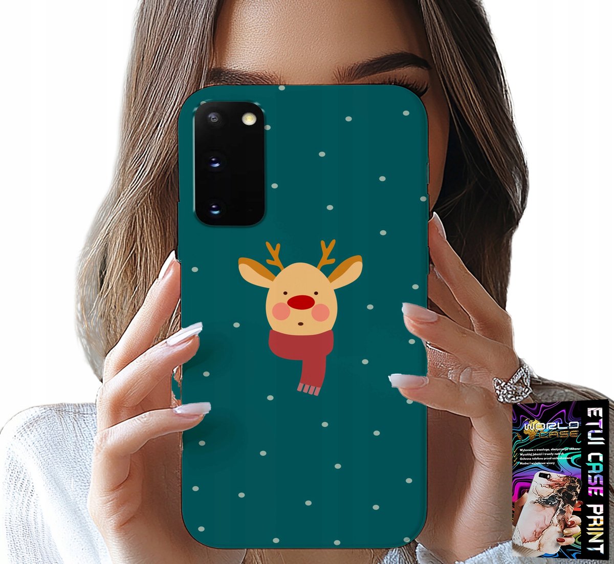 HOESJE VOOR SAMSUNG GALAXY S20 - RENDIER OP EEN GROENE ACHTERGROND MET KERSTPATRONEN