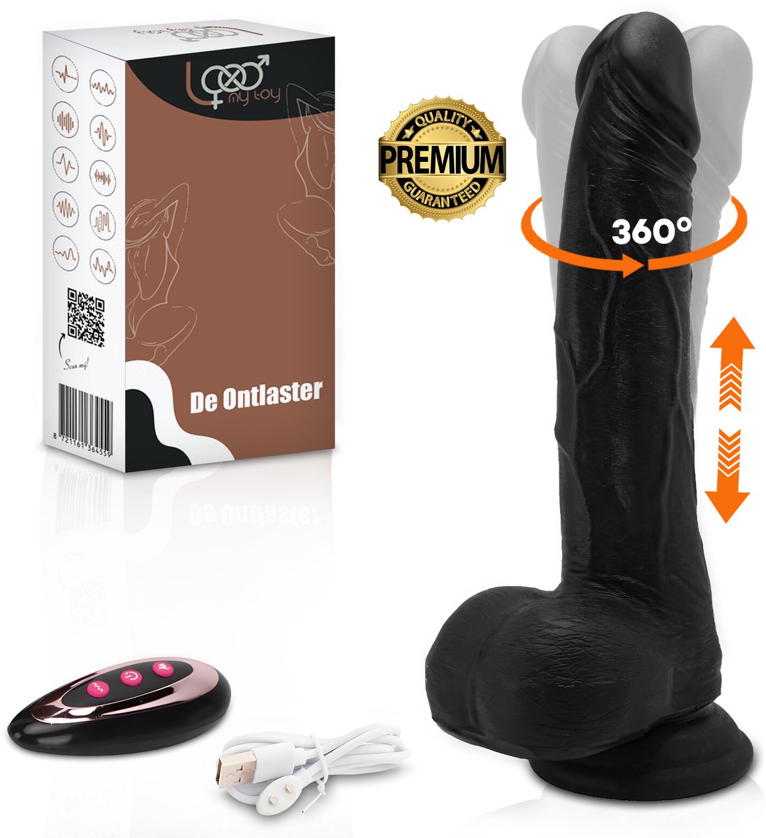 360° Realistische Vibrerende Dildo met Verwarming & Zuignap – Stotende & Roterende Sex Toy met Afstandsbediening – Waterdicht & Oplaadbaar – Zwart