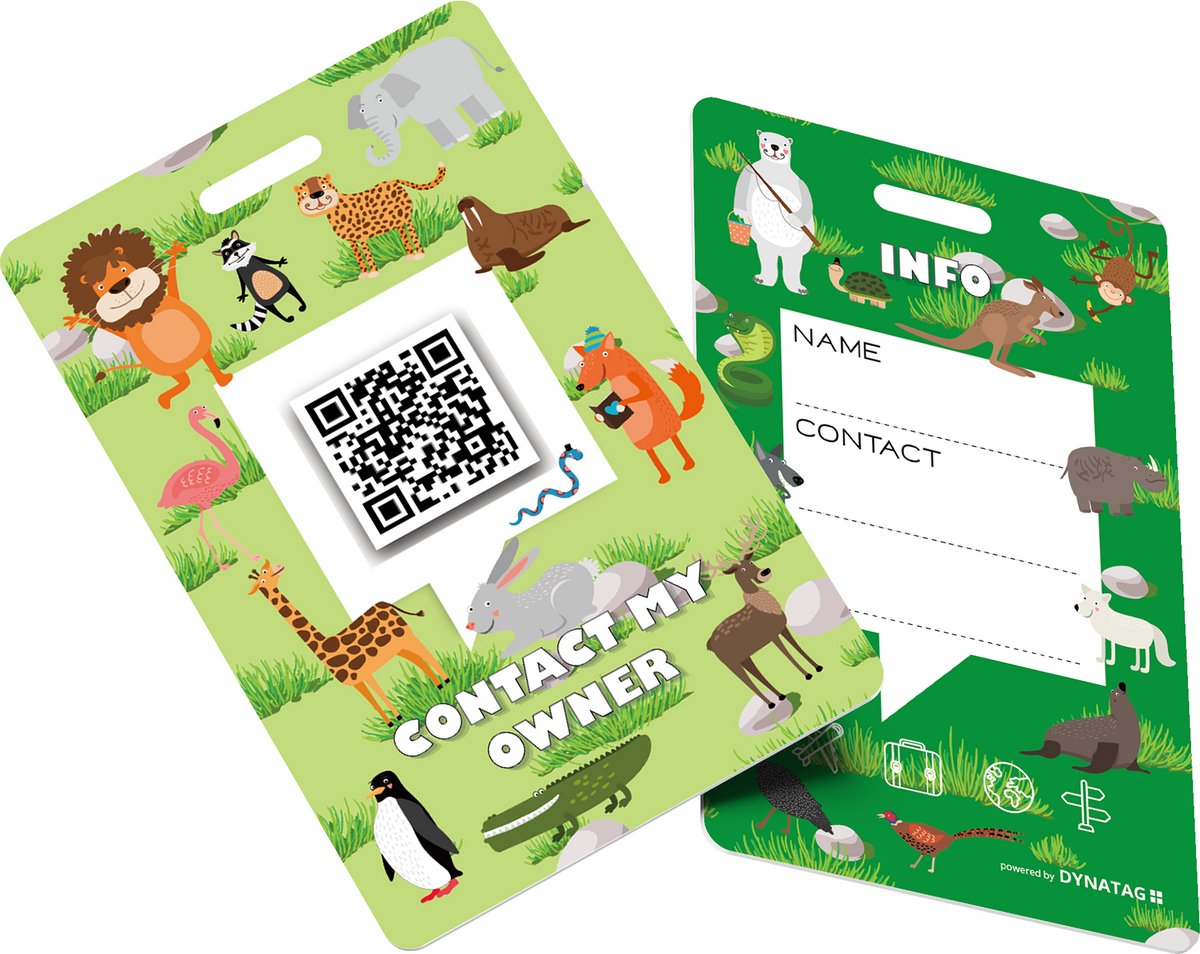 DynaTag Bagagelabel Kofferlabel met QR-code - Happy Animals