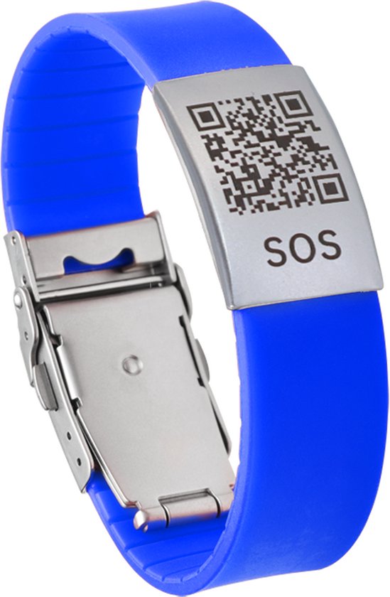 DynaTag SOS Armband Medische Armband met QR-code - Siliconen Blauw - Volwassenen en Kinderen