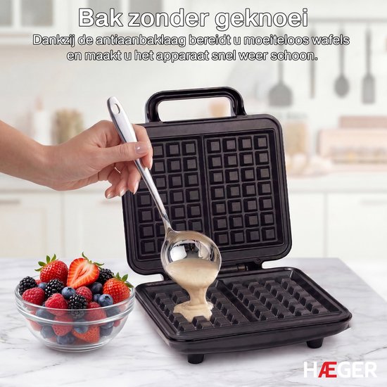 Haeger Master Wafelijzer - Anti Aanbaklaag & Pfas-Vrij - Wafelmaker voor 2 Grote Brusselse Wafels - 1400W - 2 wafels - Waffle Maker - Zwart van Haeger — afbeelding 4