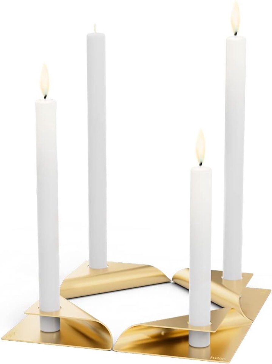 Kandelaars Set - Kaarshouders Goud - Sfeervol Diner - Verstelbaar voor Staafkaarsen - 17x9x2.5cm - Goud
