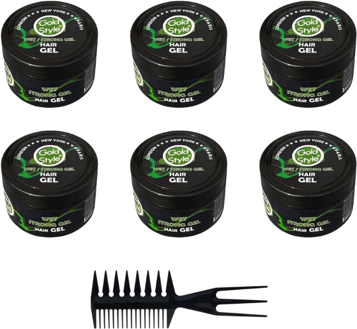 Gold Style Haar Gel per stuk 450 ml 6 stuks ( 2700 ml ) + 1 Styling Kam - Styling Haar Wax - Haar Wax Mannen