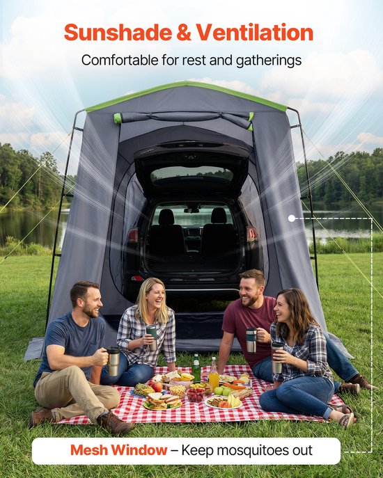 VEVOR Achterkleptent, Autotent voor 5-9 Personen, 323 X 244 X 220 cm, Waterdicht (Pu3000 mm) Kampeertent met Geventileerde Deuren En Muggennetten, Suv-Achterkleptent voor Kamperen, Wandelen En Andere Buitenactiviteiten van Vevor — afbeelding 5