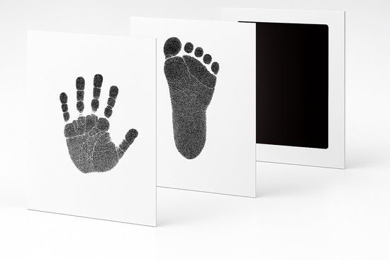 Baby handafdruk en voetafdruk fotokaartje - Baby cadeau - Zwart - Gipsafdruk alternatief! - Eenvoudig schoonmaken - incl. 2 witte kaartjes